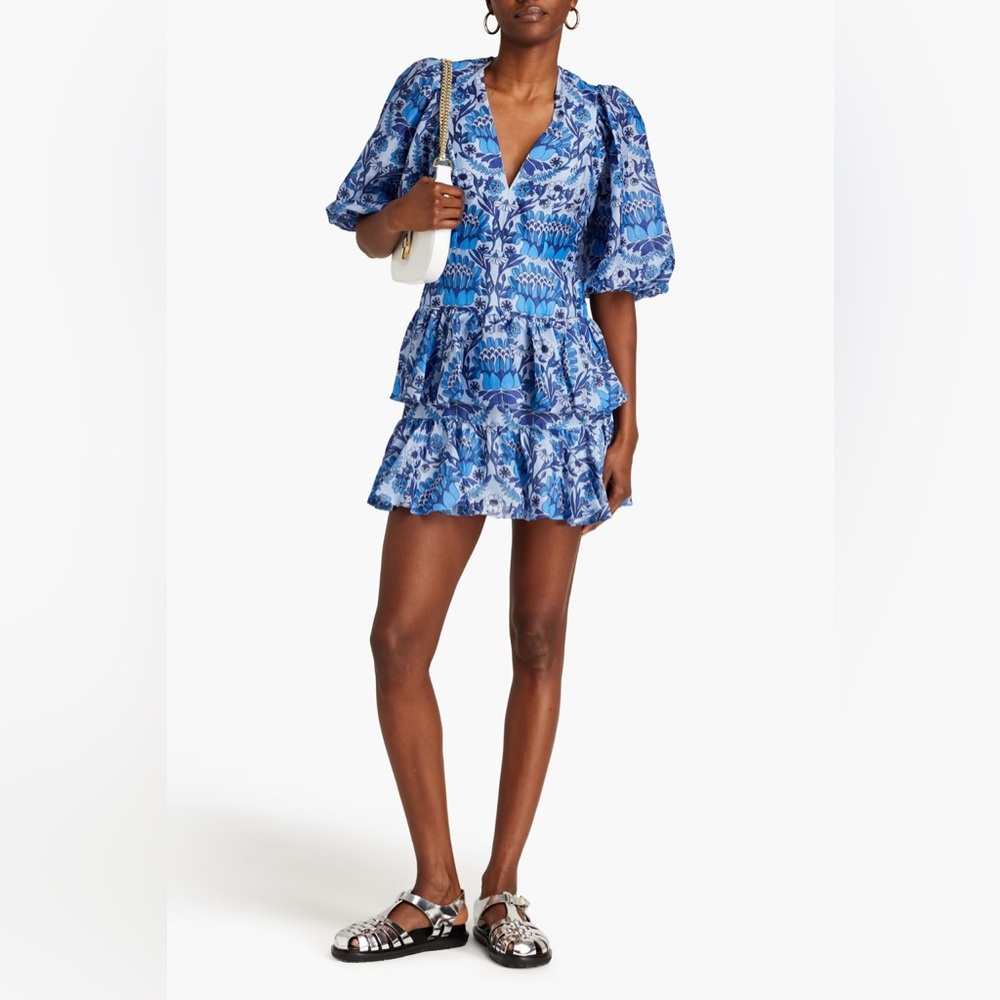 SANDRO Paris Tiered printed linen-blend gauze mini dress